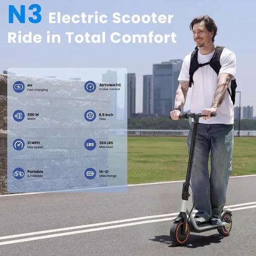 Vista 2 de Scooter eléctrico - Scooter eléctrico para adultos y adolescentes Negro - Rojo