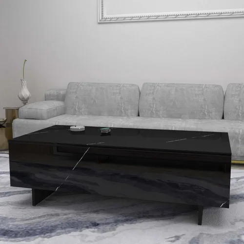 Vista 7 de COSVALVE Mesas de Centro Rectangulares de Mármol para Sala de Estar, Mesa Auxiliar Moderna Negra, Mesa de Centro Contemporánea de Alto Brillo Negro