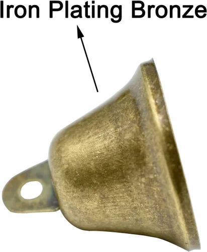 Vista 4 de Maydahui 10 cascabeles pequeños de bronce vintage mini (1.7 x 1.5 pulgadas) para entrenamiento de orinal de perro, timbre de puerta de perro, boda