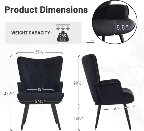 Vista 2 de Furniliving Silla de Acento de Terciopelo Moderna Tapizada Sillón Lateral con Patas Cónicas Sillas de Sofá con Respaldo Alto Acolchadas con Botones