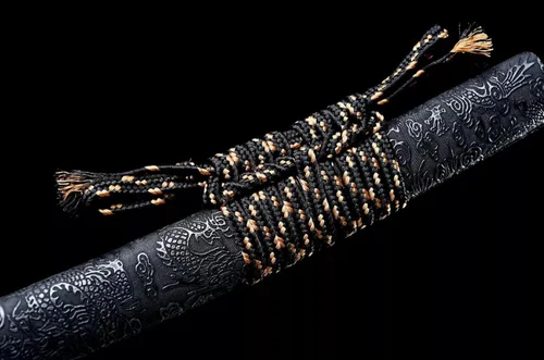 Vista 7 de Espada japonesa de samurái Katana auténtica hecha a mano de acero al carbono 1095 de alta calidad, espada de dragón real y afilada, Katana