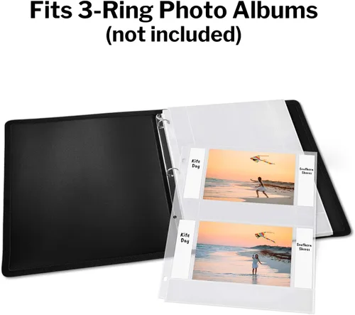 Vista 4 de Dunwell - Recambios para fundas de fotos, 3 anillas, bolsillos transparentes para fotos con ranuras para notas, capacidad para fotos de 4 x 6