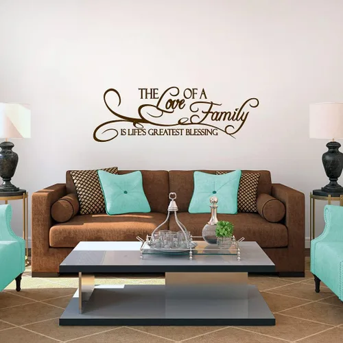 Vista 2 de Vinilo decorativo de pared The Love of A Family, pared de habitación familiar, sala de estar, cita de pared de la familia es la mayor bendición