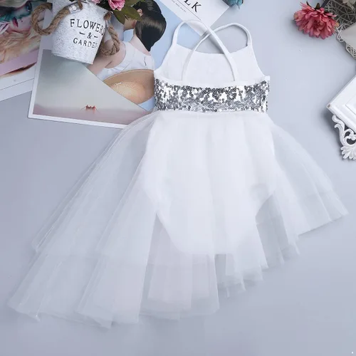 Vista 5 de CHICTRY Vestido de leotardo de baile con falda de ballet brillante para niñas y niños