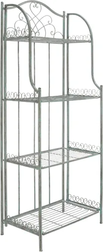 Vista 7 de SAFAVIEH Colección Outdoor Amaris - Estante de panadería de 4 niveles, estilo victoriano, de hierro forjado envejecido, color verde oscuro