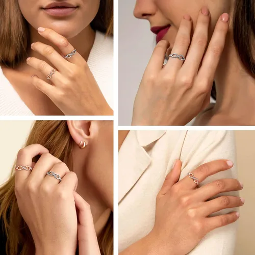 Vista 3 de Bestyle Anillos de plata de ley S925 con nudo infinito, anillos de circonita cúbica, bonitos anillos de amistad para mejores amigos, anillos