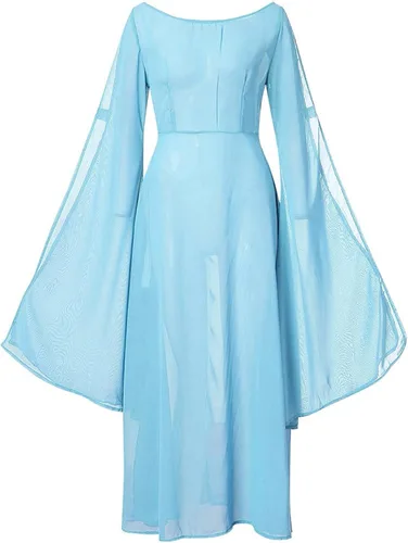 Vista 3 de Vestido de hada renacentista para mujer, disfraz irlandés medieval, vestido sexy de Halloween, vestido victoriano con hombros descubiertos