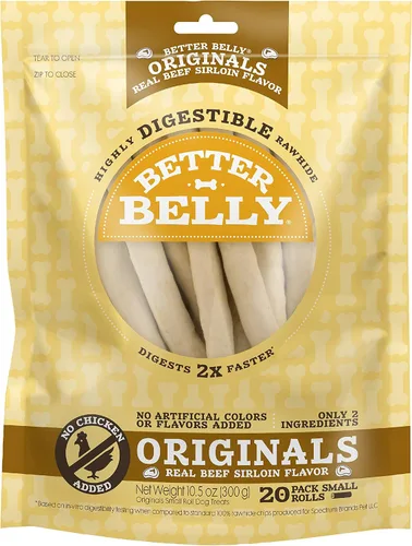 Vista 14 de Better Belly Originals, Sabor a Solomillo de Ternera Real, Rollos Pequeños, Masticables para Perros, 20 Unidades (P-50050NC)