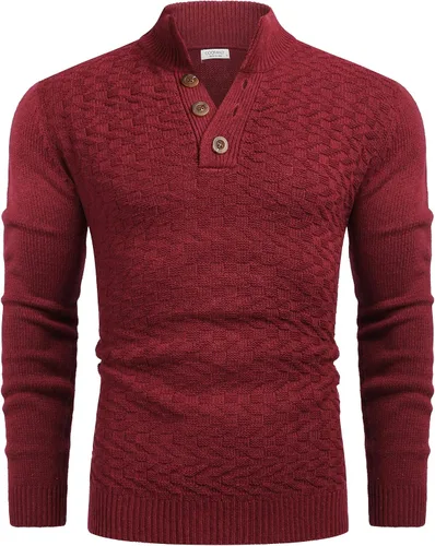 Vista 3 de COOFANDY Suéter de cuello alto falso para hombre, suéteres de punto casuales, suéter Henley de moda