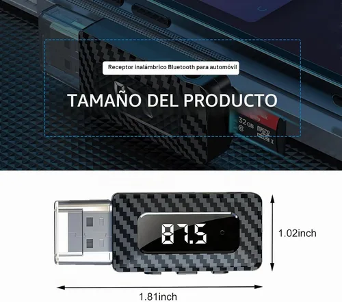 Vista 2 de Receptor Bluetooth USB para automóvil, adaptador de audio inalámbrico Bluetooth 5.3, fuente de alimentación USB, adaptador de conector auxiliar