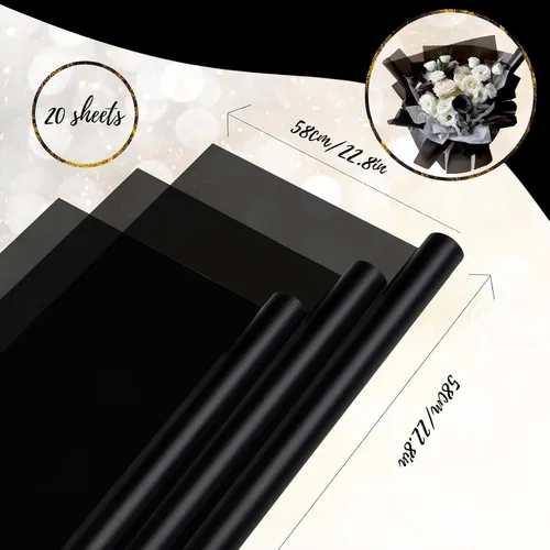 Vista 2 de Gloreyan 20 hojas de papel de regalo de flores negras, ramo de floristería para manualidades, ramo de flores frescas, envoltura impermeable, caja
