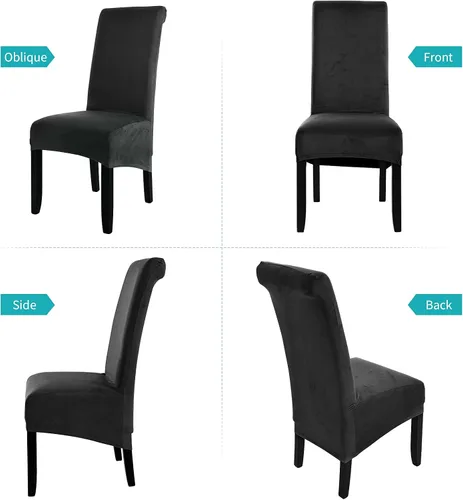 Vista 5 de ele ELEOPTION Fundas grandes de terciopelo y elastano para silla, fundas protectoras suaves y elásticas para silla, extraíbles y lavables para Negro