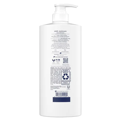 Vista 2 de Dove Damage Therapy Champú de humedad diaria para cabello seco con tecnología de cuidado de bio-proteínas y suero hialurónico, 28 onzas líquidas