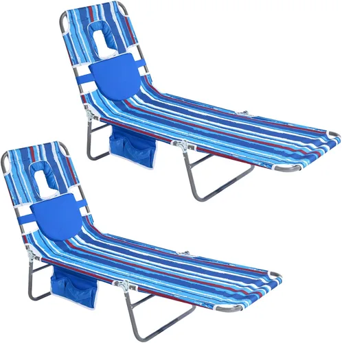 Vista 21 de SUNNYFEEL Lay Flat Silla de bronceado, tumbona boca abajo, reclinable de 5