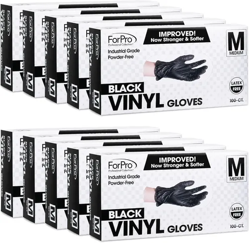 Vista 13 de ForPro Disposable Vinyl Gloves, 3.9 Mil, Powder & Latex-Free, Food Safe Negro