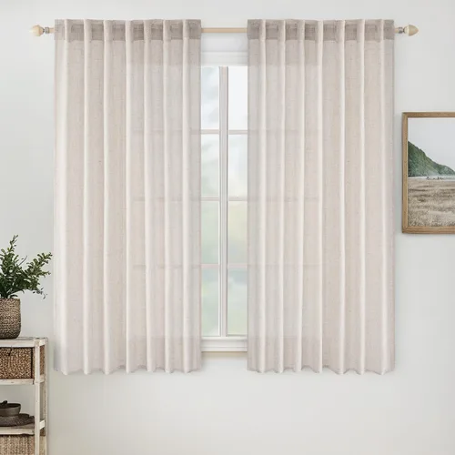 Vista 41 de MIULEE - Cortinas semitraslúcidas suaves y gruesas con textura de lino para cocina y ventana de baño, con trabilla trasera y bolsillo para Blanco