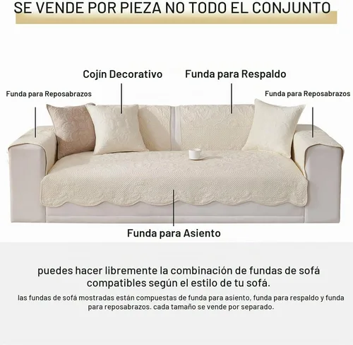 Vista 2 de vctops Funda de sofá acolchada de algodón estilo bohemio, funda de sofá bordada suave, funda antideslizante para cama de perro, funda de sofá Crema
