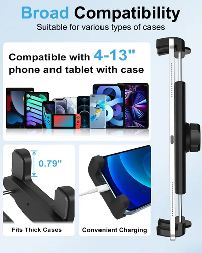 Vista 6 de Soporte para tableta para camioneta pickup [altura ajustable] Soporte de metal para tableta SUV de brazo largo resistente, soporte universal