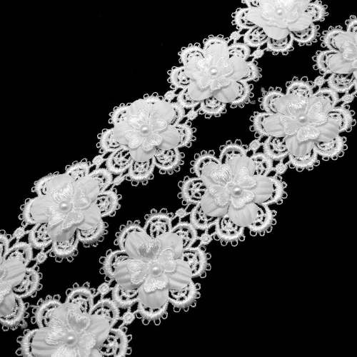 Vista 2 de FQTANJU Cinta de borde de encaje de flores de 3 yardas para apliques de boda DIY costura manualidades