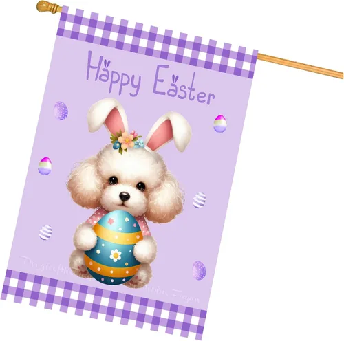 Vista 27 de Chow Chow Easter Day Dog House Flags for Home Decorations - Double Sided Yard Lawn Easter Festival Decorative Gift - Holiday Cats Flag Decor 28"w x