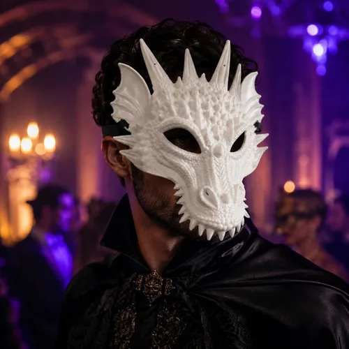 Vista 3 de LUOZZY 3 máscaras de dragón blanco Animal Skull Cosplay Halloween Party Costume