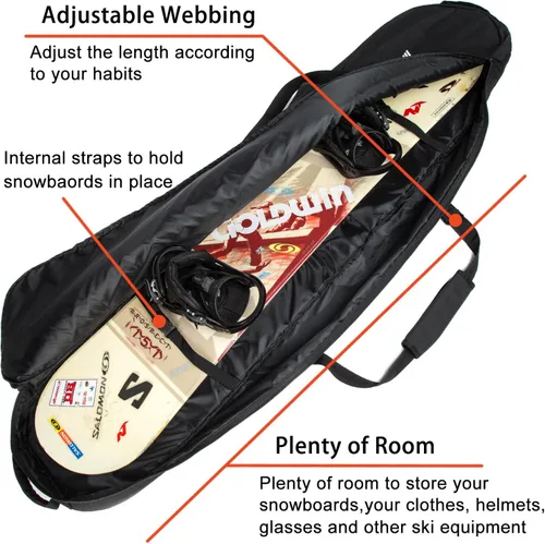 Vista 7 de Combo de bolsas acolchadas para botas de snowboard y tabla, Almacén y transporte de snowboard de hasta 165 cm y botas hasta la talla 13, Bolsas
