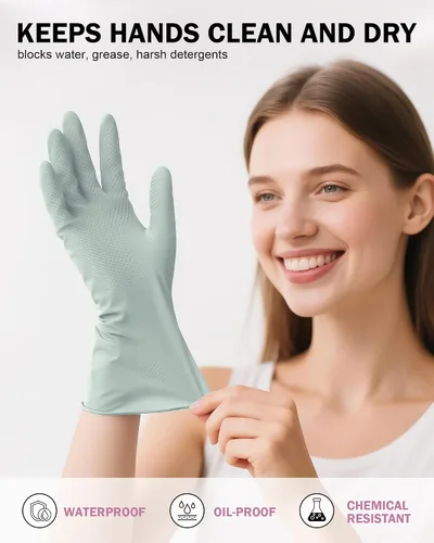 Vista 3 de Guantes de goma para lavar platos, 4 pares de guantes de cocina reutilizables para lavar platos y baño doméstico, guantes de limpieza de platos