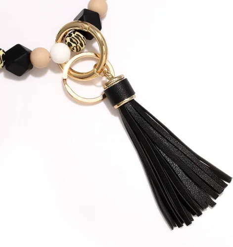 Vista 5 de Llavero de silicona, pulsera con cuentas, portátil, para llaves de la casa, del auto, con anillo