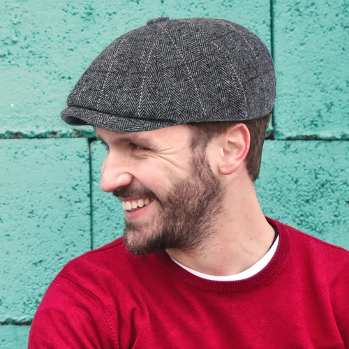 Vista 6 de Charmylo Newsboy Gorra Gatsby Baker Boy Gorra plana Tweed ajustable Peaky Herringbone tela Cap Hat, negro (A - Black)