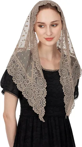 Vista 2 de Wgior Triángulo Vintage Inspirado Encaje Capilla Velos Católica Masa Cabeza Cubierta Bufanda Mantilla Velos para Iglesia