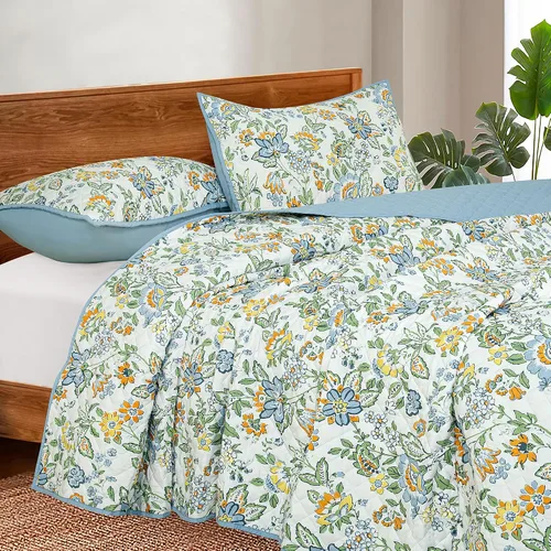 Vista 4 de ROYALE LINENS Juego de edredón de 2 piezas de tamaño individual – Suave y ligero 100% microfibra acolchada – Colcha estampada – Edredón acolchado