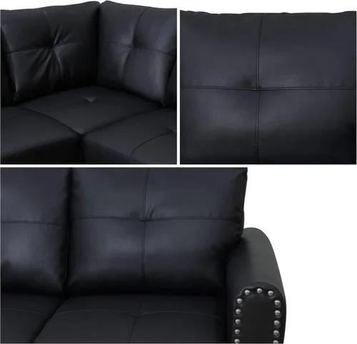 Vista 6 de Sofá seccional en forma de L, sofás modulares modernos para el hogar para sala de estar con diván móvil, conjuntos modulares de sala de estar, Negro