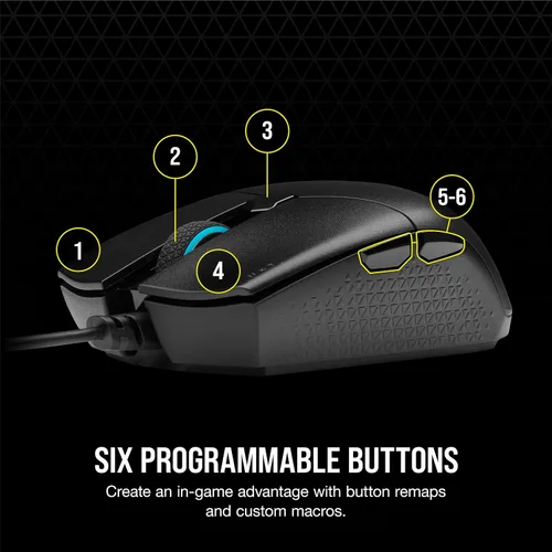 Vista 5 de Corsair KATAR PRO - Mouse ultraligero para juegos mouse FPSMOBA forma simétrica sensor óptico de 12400 DPI 6 botones programables enchufar y jugar