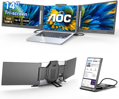 Vista 10 de AOC Extensor de pantalla para laptop de 14", monitor portátil para Negro mate