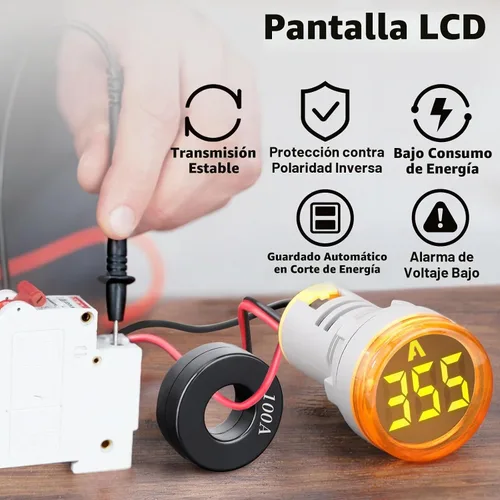 Vista 3 de DROK - Juego de 3 medidores de corriente AC 100A, probador de corriente digital AC 0-100A con pantalla LED grande, adecuado para 110V 220V, panel