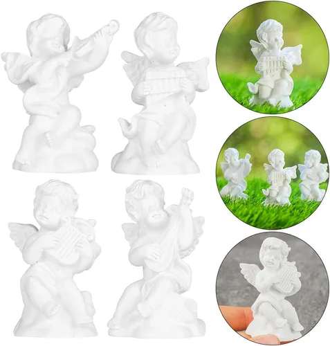 Vista 2 de HomeSoGood 4 piezas de estatua musical de ángel de estilo nórdico, mini figura de resina, escultura, manualidades, decoración del jardín del hogar