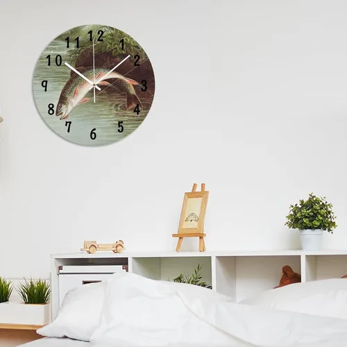 Vista 7 de Reloj de pared de peces de trucha arco iris, relojes de PVC para decoración de dormitorio, relojes de pared a pilas de 10 x 10 pulgadas, reloj