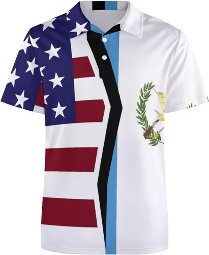 Vista 4 de Camisa polo de manga corta recta con bandera de Estados Unidos y Guatemala para hombre, camiseta deportiva de golf, tenis, secado rápido