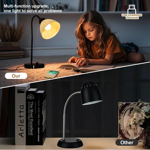 Vista 7 de Lámparas de escritorio, lámparas de mesa para dormitorios con 2 puertos USB, lámparas de noche regulables continuas, lámpara ajustable para sala