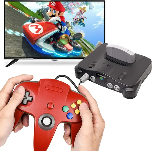 Vista 8 de iNNEXT - Paquete de 2 mandos de 64 controladores mando con cable palo analógico 3D para 64 Plug Play no versión USB de PC rojoazul