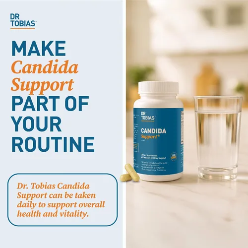 Vista 7 de Dr. Tobias Candida Support, complejo de equilibrio de flora intestinal con orégano, ácido caprílico, enzimas y probióticos, apoya la limpieza