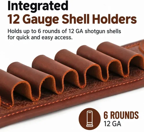 Vista 4 de TOURBON 12 Gauge Shotgun Shell Holder Bandolier Gun Sling con giratorios Eslinga con giratorios de latón antiguo