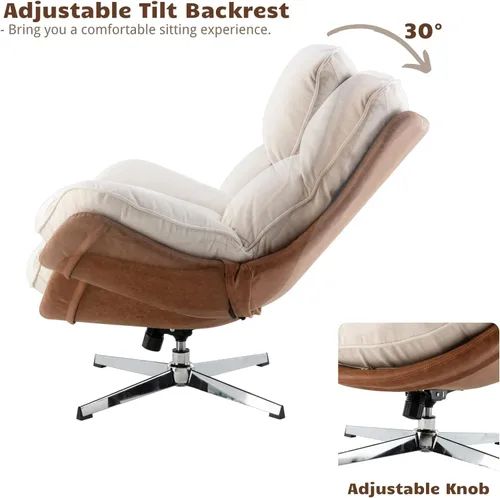 Vista 4 de HEAH-YO Silla giratoria decorativa, moderna silla de sala de estar con respaldo, silla de lectura tapizada de tela de lino sin brazos para Beige