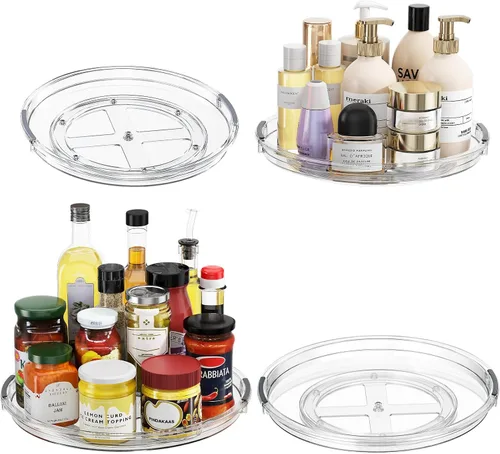 Vista 15 de LAMU Paquete de 2 organizadores giratorios Lazy Susan para gabinete, 10.6'' 9.25'' organizador de condimentos para refrigerador, despensa de cocina