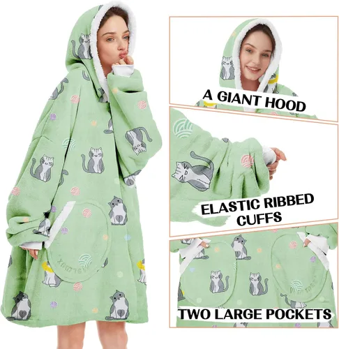 Vista 3 de Zando Manta con Capucha Ponible Manta para Niños y Adultos Manta Cómoda con Capucha Sudadera de Gran Tamaño Sherpa Forro Polar
