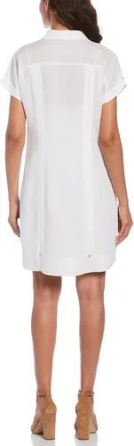 Vista 2 de Cubavera Vestido guayabera de lino de manga corta liso con dos bolsillos para mujer