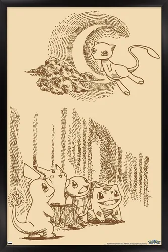 Vista 8 de Trends International Pokémon - Póster de pared de escena sepia, 22.4 pulgadas de largo x 14.7 pulgadas, versión enmarcada de madera de granero