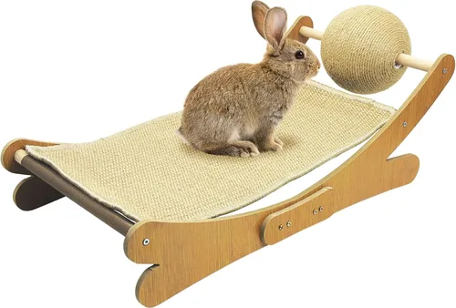 Vista 9 de Fhiny Juguete rascador de conejo, bola rascador de conejo de sisal natural con almohadilla de cartón, 2 en 1, rascador de garra de conejo, juguetes