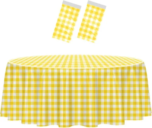 Vista 73 de HEIPINIUYE - Paquete de 2 manteles redondos de 84 pulgadas de plástico beige, manteles de mesa impermeables desechables para redondas, ideales