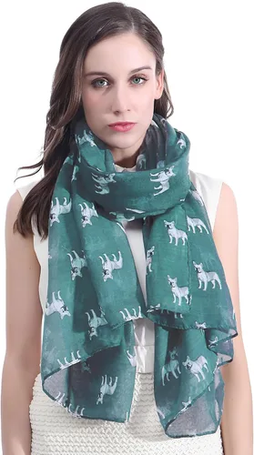 Vista 5 de Lina & Lily Bufanda ligera con estampado de perro de bulldog francés Beige